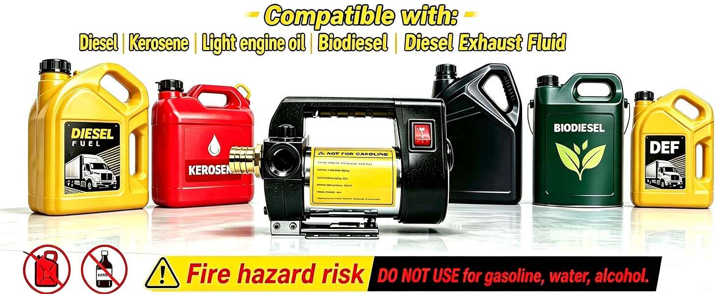 For use with Diesel, Kerosene, Biodiesel, Light engine oil,DEF