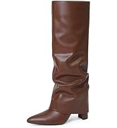 Modatope Knee High Boots Women Fold Over Boots Wedge Heel Slouchy Tall Boots Zipper Pointed Toe D...