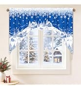 AtawLege Christmas Green Swag Curtains Snowflake Blackout Valances for Windows, Holiday Snow Scen...