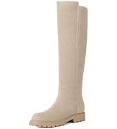 Knee High Boots for Women Rounded Toe Flat Stretchy Tall Long Boots | Side Zipper, Pull-On, Low B...