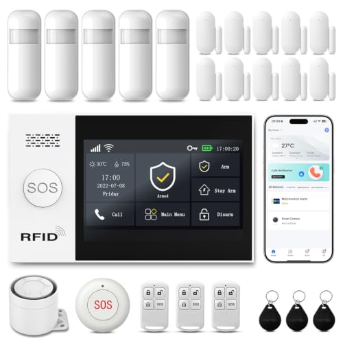 24Pcs WiFi+4G Home Alarm System DIY Kit with 4.3in Touch Screen Hub