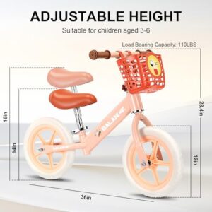 No Pedals，Toddler Balance Bike with Basket for Boys Girls 2 3 4 5Years Old