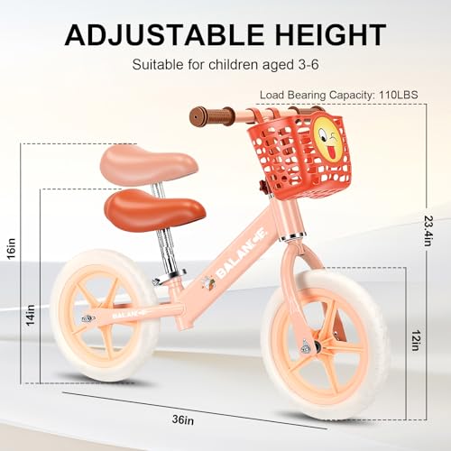 No Pedals，Toddler Balance Bike with Basket for Boys Girls 2 3 4 5Years Old