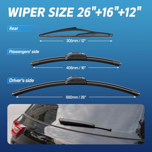 2012-2015; 26and16and12; 3-Piece Set; Front/Rear Silicone Wipers