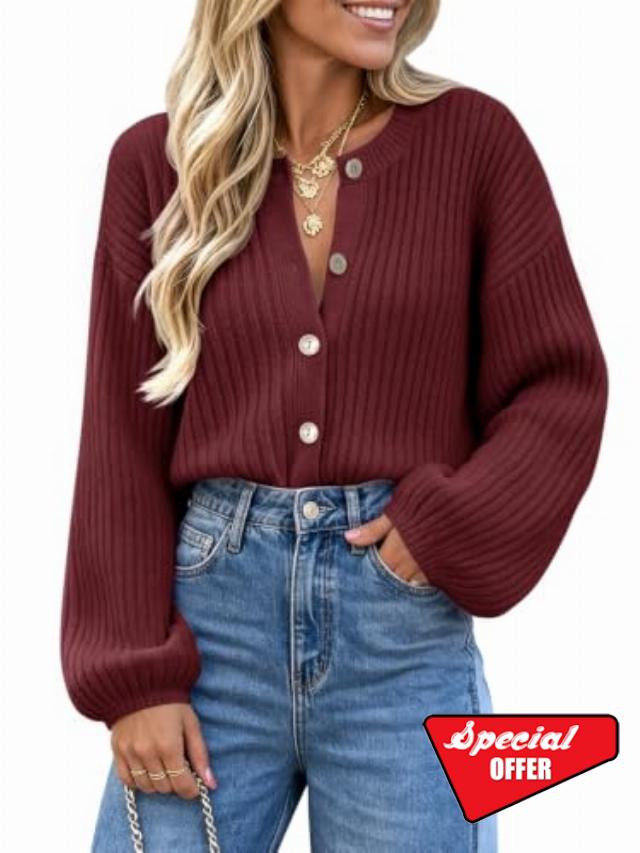 Saodimallsu Womens Button Down Cardigan Lantern Sleeve Fall Casual Sweaters                                                          Button Up