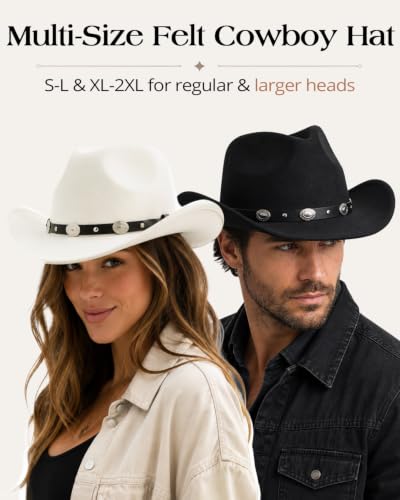 Big Head Western Felt Cowgirl Hat Shapeable Wide Brim With Elastic Sweatband