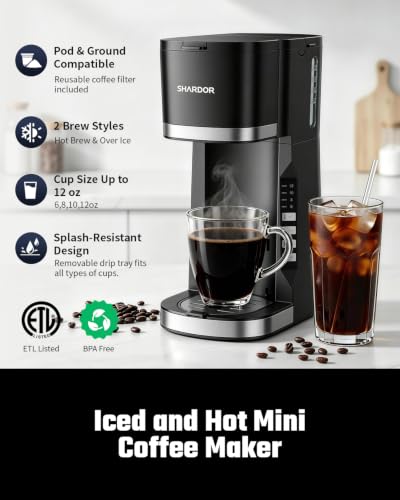 Compact Coffee Brewer with Adjustable Removable Drip Tray for Home