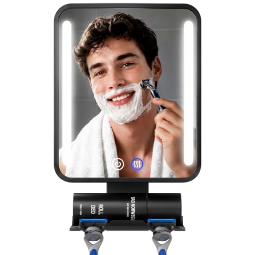 Anti-Fog Shaving Mirror with Light 360° Rotation with Razor Holder