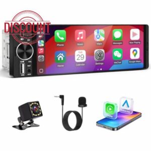 Single DIN Car Stereo with Wireless Apple CarPlay & Android Auto(Black)                                                          6.36" Touchscreen