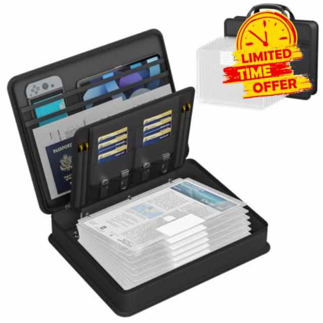 JOOFIRE Fireproof File Organizer with Lock&10 Pack Clear Binder Pockets                                                          Important Document Organizer