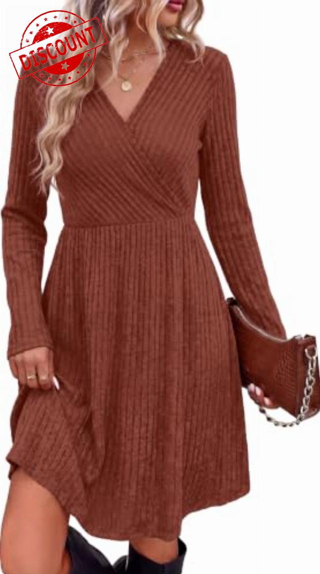 WIH0LL Womens Fall Dresses 2026 Long Sleeve Wrap Sweater Dress with Pockets                                                          Elegant Classy