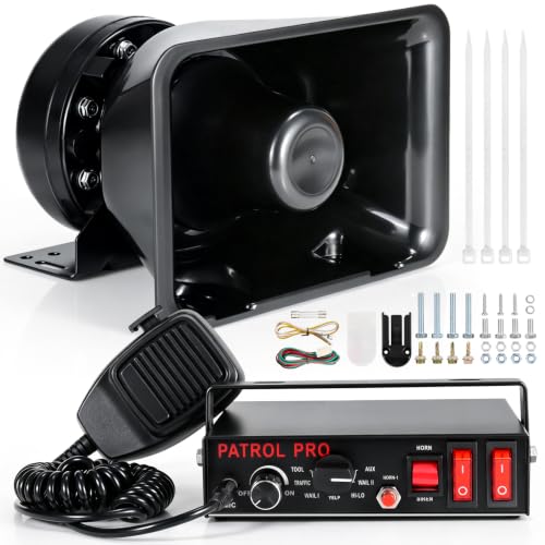 w/ Handheld Mic 200W Horn Speaker Kit Emergency Siren with PTT Microphone for 12V Vehicles UTV ATV Firefighter Ambulance