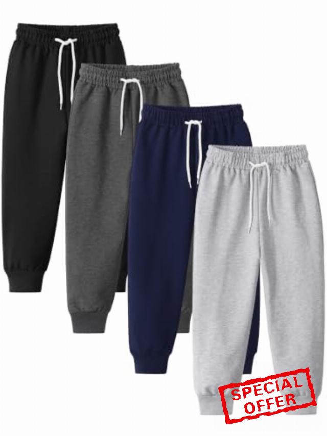 4 Pack Toddler and Boys Sweatpants Athletic Cotton Jogger Pants for Sports                                                          Adjustable Elastic Waist with Drawstring