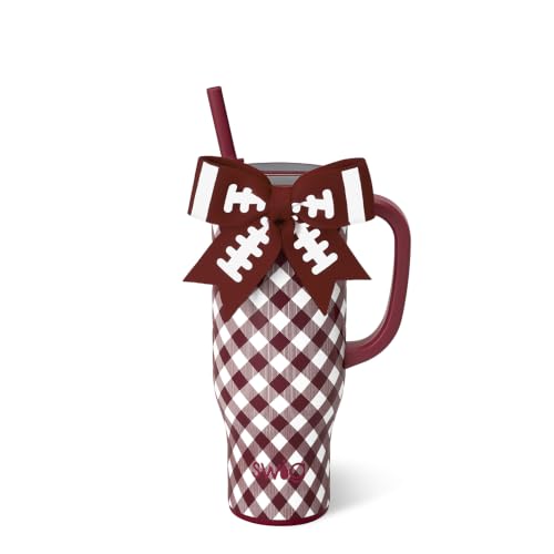 Gingham Maroon Leakproof Lid - Triple Insulated Stainless Steel - Handle & Straw Included - Cup Holder Friendly - Dishwasher Safe