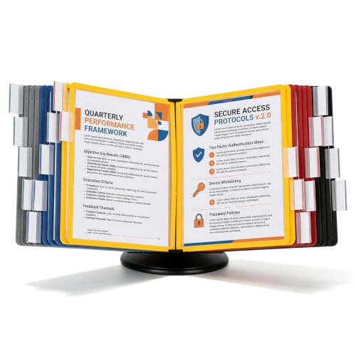Desktop Document Holder Stand 360° Swivel Base with 10 Double‑Sided PanelsHolds 20‑Sheet A4/Letter Size