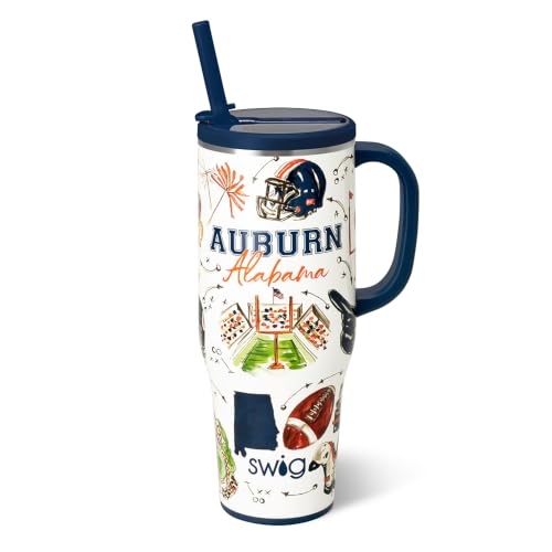 Tailgates in Auburn Leakproof Lid - Triple Insulated Stainless Steel - Handle & Straw Included - Cup Holder Friendly - Dishwasher Safe