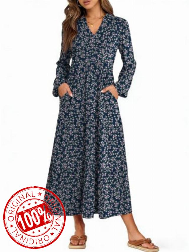 ANRABESS Womens Long Sleeve Polo Casual Fall Maxi Dress                                                          Collared V Neck Midi-Maxi Flowy Dresses with Pockets