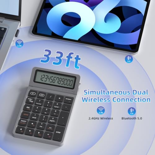Bluetooth 5.0 & 2.4G Numeric Keypad with Calculator & Adjustable Screen