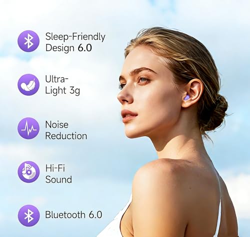 Mini Sleep Earbuds for Side Sleeper Wireless Hidden Earbuds with LED Screen for Small Ears Sleeping / Working / Relaxing(Purple)