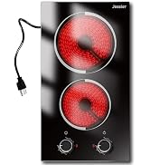 Jessier 2 Burner Electric Cooktop - 12 Inch Plug in Portable 110V Electric Cook Top Two Burner, B...