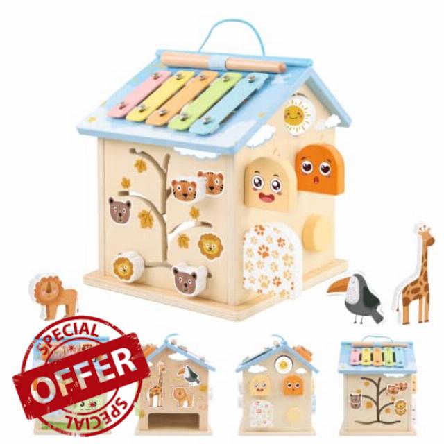 Wooden Activity Cube 8-in-1 Montessori Toys for 6 Months Old 1 2 3 Toddlers                                                          Baby Activity Center Wood Cube Shape Sorter Educational Learning Boys Girls Birthday Gifts