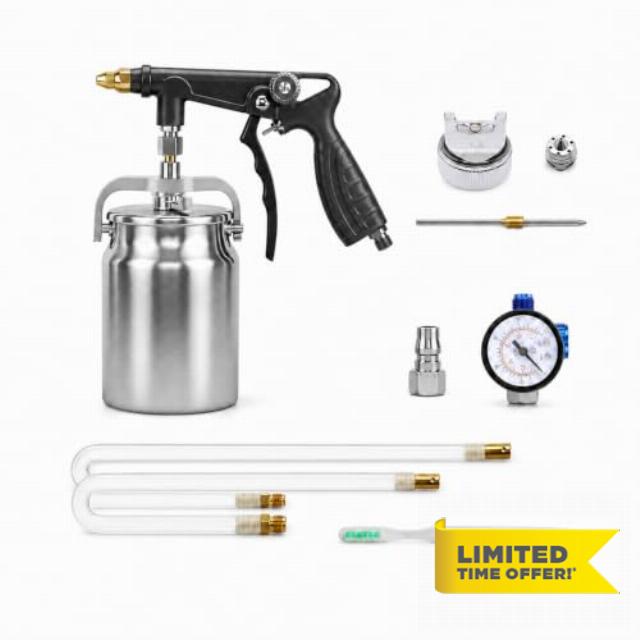 Undercoating Spray Gun Kit with 360° Cavity Wax Wand and Regulator                                                          Metal canister