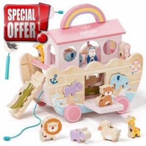 Lehoo Castle Pink Wooden Noah's Ark Toy for 1 Year Old Girl