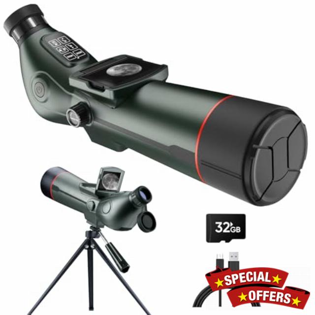 Digital Spotting Scope with Screen Portable Auto-Focus Electronic 4K Smart Telescope with Tripod 32GB SD Card and Carrying Bag for Stargazing Bird Watching