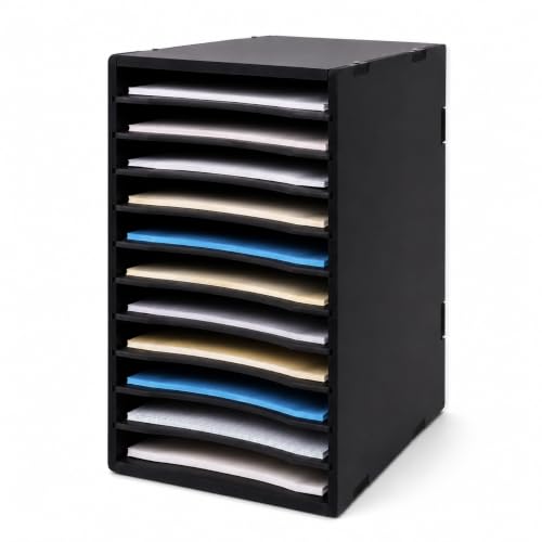 Vertical File Sorter for Desk (Black) Adjustable Dividers