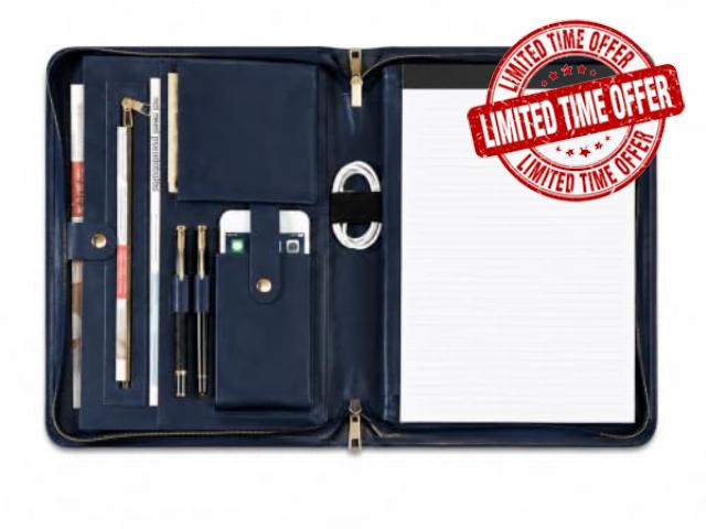 Personalized Leather Portfolio with Zipper