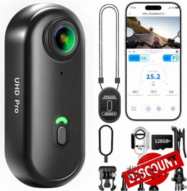 4K Thumb Action Camera with Memory Card Mini Body Camera with WiFi Magnetic Clip Wearable Hands-Free Recording POV Camera