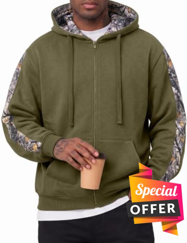 JMIERR Mens Fleece Hoodie Zip Up Cotton Camo Sweatshirt                                                          Camouflage Fall Winter Casual Hunting Clothes