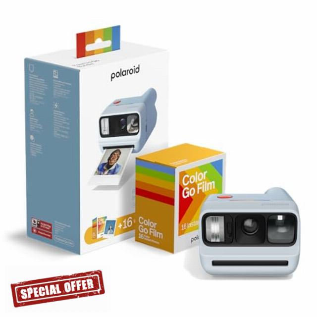 Polaroid Go Generation 3 Bundle - Mini Instant Film Camera + 16 Color Photos - Light Blue (6653) - Only Compatible with Go Film