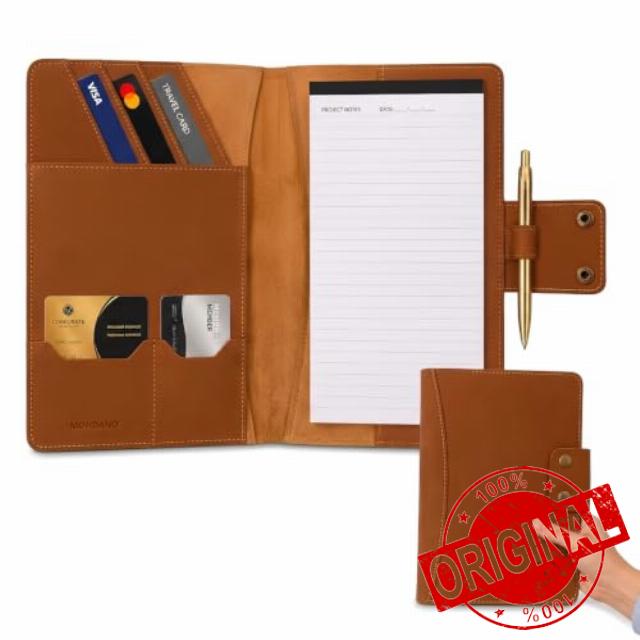 Personalized Leather Portfolio Organizer for Men Women Professional Padfolio A5 Binder Resume Document Holder Refillable Writing Journal Binder for Business Meetings Travel (Tan)