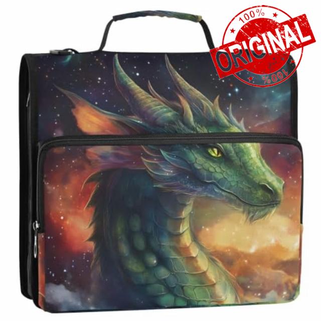 ALAZA Green Dragon 3 Ring School Zipper Binder 500 Sheets Expanding File Folder Case Briefcase with Shoulder Strap