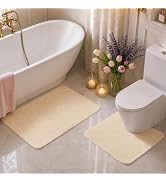 Bathroom Rug 24x36,Absorbent Quick Dry Non Slip Washable Bathroom Mat,Beige | Ultra Soft Rubber B...