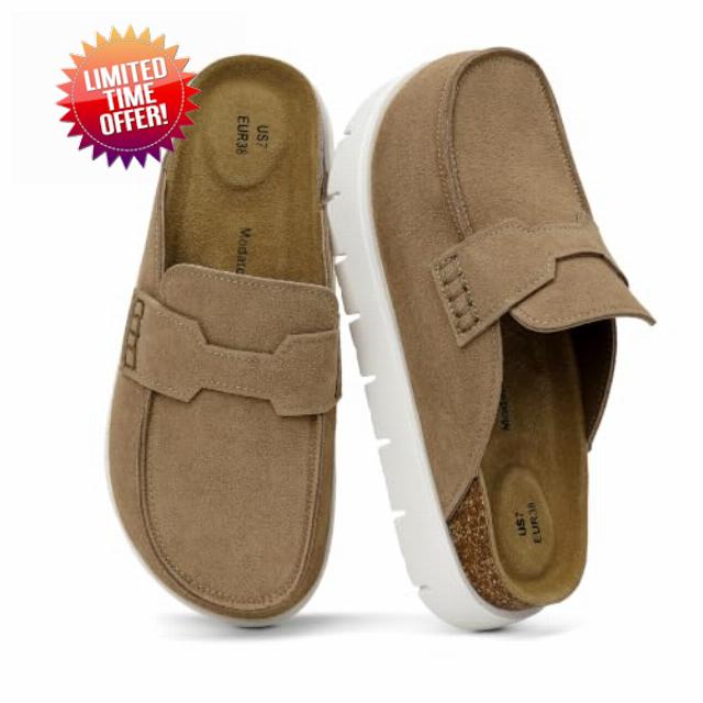 Modatope Women Platform Clogs Faux Suede Cork Footbed Mule                                                          Arch Support Memory Foam Deep Heel Cup Insole Closed Toe Chunky Clogs Backless Potato Shoes for Casual Daily Outfits