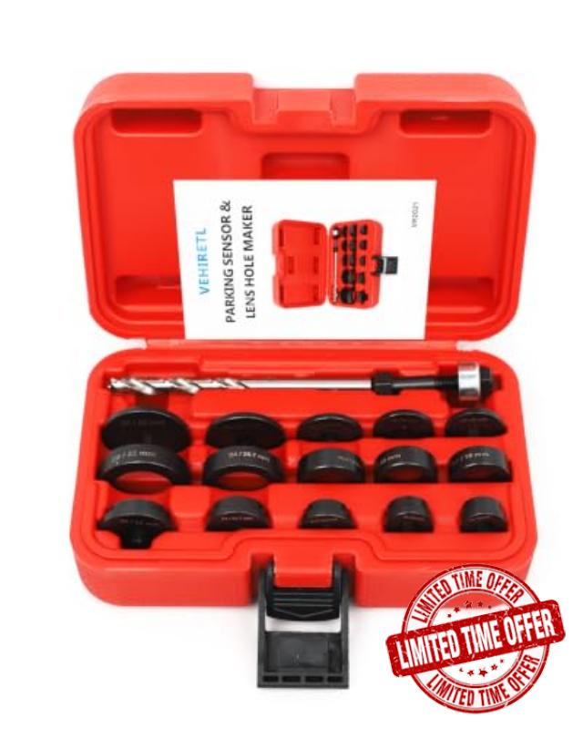 Parking Sensor Hole Punch Kit 17pc Bumper Hole Cutter Kit                                                          Parking Sensor and Lens Hole Maker Punch Tool Set with 17-32mm Varied Discs