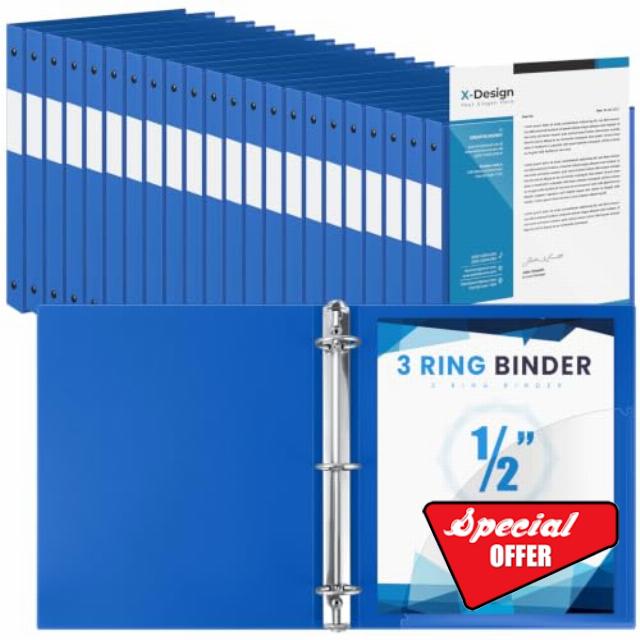 Henoyso 36 Pack 1/2 Inch 3 Ring Binder with Clear Cover Fit Letter Size 8.5" x 11" Paper Holds 140 Sheets