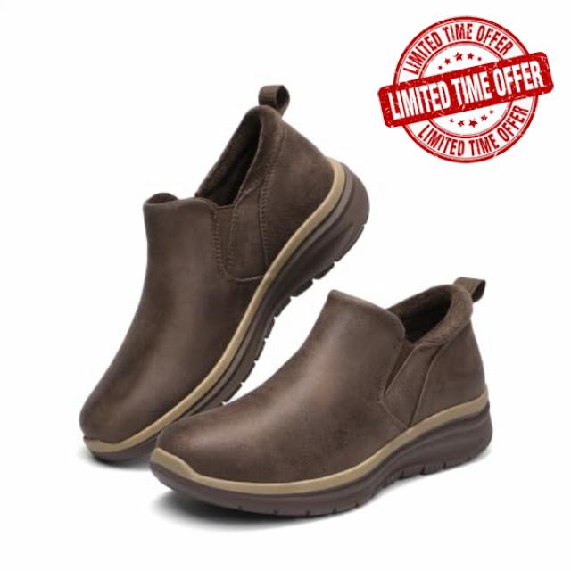 DREAM PAIRS Women's Comfort Walking Slip On Ankle Boots                                                          Soft fleece lining