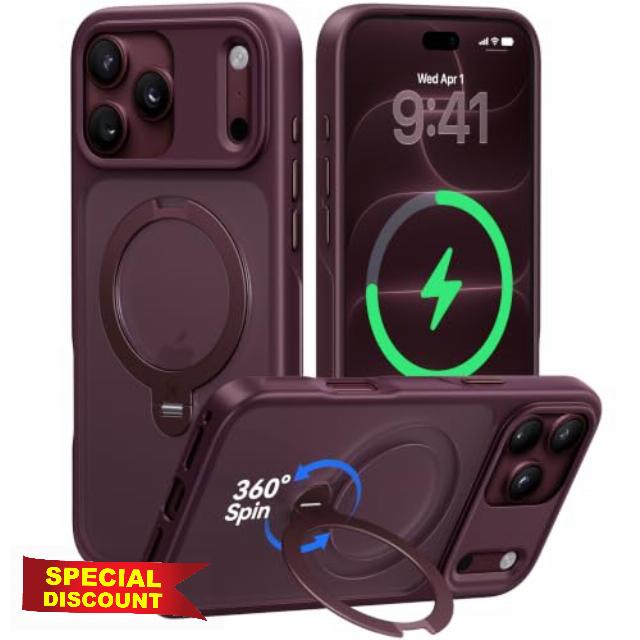 CASEKOO Burgundy for iPhone 18 Pro Max Case with 360 Spin Magnetic Stand 18FT Mil-Grade Protection