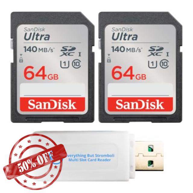 SanDisk SD Card 64GB Ultra (2 Pack) Class 10 Memory Card SDSDUNB-064G-GN6IN                                                          Memory Cards for Trail Cameras and Digital Cameras