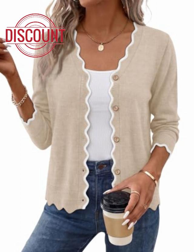 WIHOLL Cardigan Sweaters for Women Long Sleeve V Neck Knit Cardigans Shrugs                                                          Lightweight