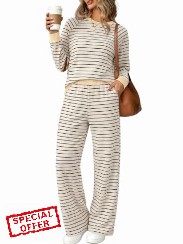 WIHOLL Two Piece Lounge Sets for Women Fall Travel Airport Vacation Outfits                                                          Long Sleeve