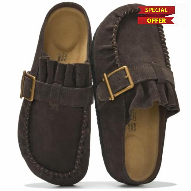 Project Cloud 100% Genuine Leather Clogs for Women - Women's Mules & Clogs                                                          Moc-Toe Womens Clogs and Mules Memory Foam Insole & Adjustable Buckle - Stylish Womens Shoes & Fall Shoes for Women Footwea