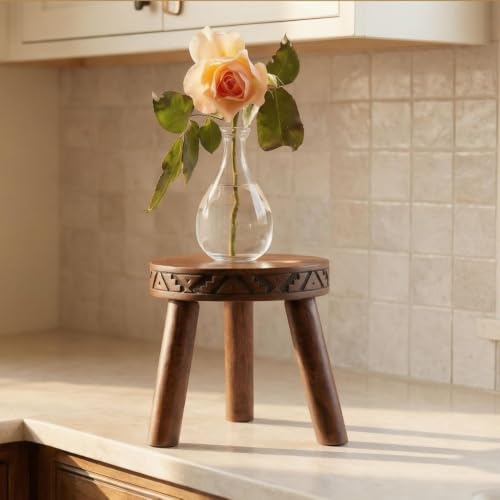 Boho Wooden Stool for Living Room