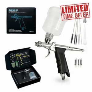 COLOR PEAK Dual Fan Gravity Feed Spray Brush Set for Art Modeling Crafts
