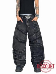 DFGIGT Men's Baggy Jeans Hole Distressed Wide Leg Jeans                                                          Hip Hop
