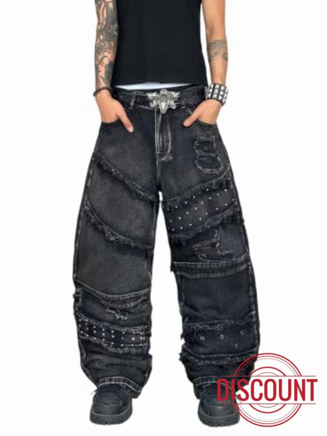 DFGIGT Men's Baggy Jeans Hole Distressed Wide Leg Jeans                                                          Hip Hop