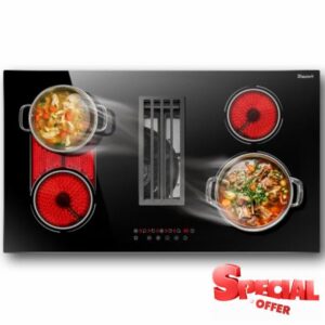 36 Inch Electric Cooktop with Downdraft Vent 7400W